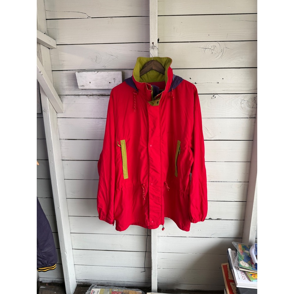 Vintage Timberland Weathergear Red Nylon Parka Jacket Mens XL Hooded Windbreaker